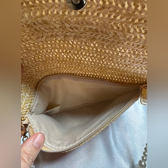 NIB Dior Beauty Raffia Straw Pouch Bag w/ Unbranded Pearl Chain - Picture 10 of 10